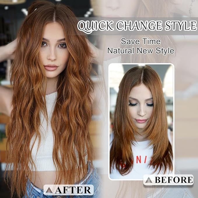 Cooper Red Hair Extensions Clip ins 20 Inch Hair Extensions Long Wavy Cosplay Hairpieces for Women Synthetic 4Pcs