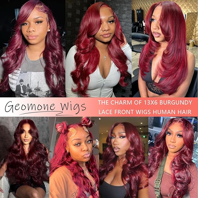 99J Burgundy Body Wave Lace Front Wigs Human Hair 26 Inch 99J Human Hair Wig 200 Density 13x6 HD Lace Front Hair Pre Plucked With Baby Hair Colored Wigs