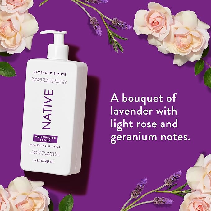 Native Body Lotion Contains Naturally Derived Plant-Based Moisturizers for Women and Men | Restores Dry Skin, Lavender & Rose, 16.5 fl oz