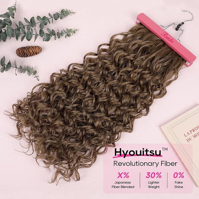 REECHO Curly Hair Extensions, 4PCS 24 inch Clip in Hair Extensions Lace Weft Short Curly Extensions Clip Ins Invisible Natural Hairpieces for Women, Light Brown