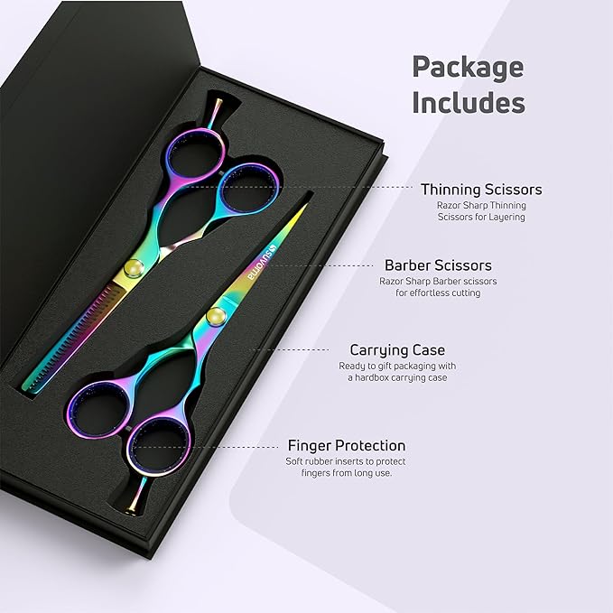 Suvorna 5.5" Hair Cutting Scissors Professional with Thinning Shears, Right-Hand Professional Hair Scissors, Barber Shears, hair shears, 2 Pcs Hair Cutting Shears - tijeras de peluqueria profesional.