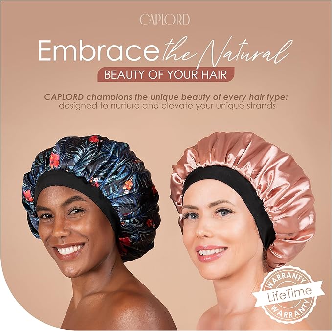 CAPLORD Double Sided Satin Bonnet for Sleeping - Adjustable Silk Sleep Cap for Women and Men
