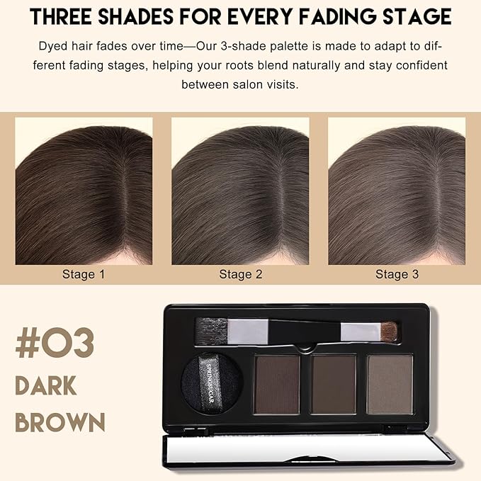 Root Touch Up Hair Color – 3 Color Blendable Hairline Powder for Gray Coverage, Root Cover Up & Thinning Edges – 48H Sweat Resistant, Natural Finish for Women & Men – Dark Brown