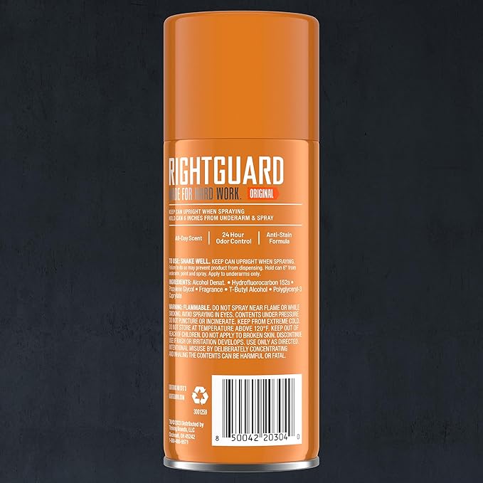 Right Guard Sport Original Scent Deodorant Spray - Aluminum Free Protection Spray Deodorant For Men, Blocks Sweat, 24-Hour Odor Protection, Anti-Stain, & Long-Lasting, 8.5 oz (3 Pack)