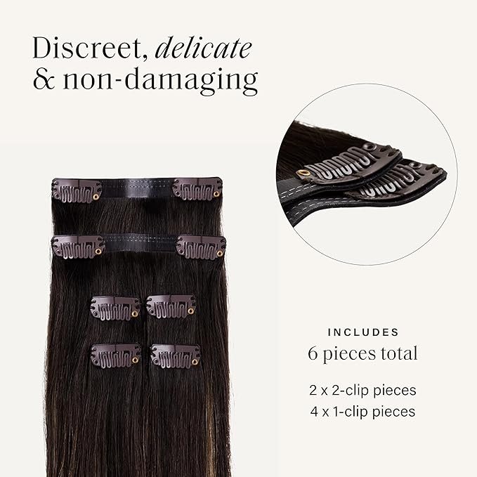 Luxy 100% Remy Human Hair Extensions for Thin Hair Thinning Hair Fill-Ins – 6 Seamless Wefts Multi-Dimensional Color Blend - Natural-Looking Volume & Coverage 50 grams 12" Mocha Bronde Balayage
