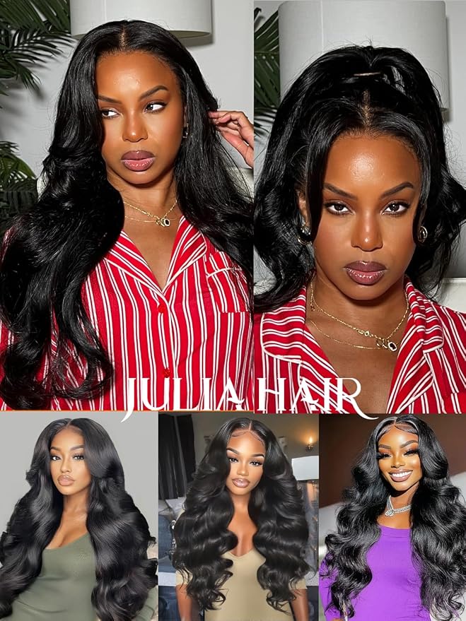 Julia Hair HD Real Scalp Glueless Wig 13x4 Pre Everything Skin-melt Lace Front Wigs Human Hair Loose Wave with Face Framing Invisi Drawstring Bleached Knots Natural Hairline 180% Density 24 Inch