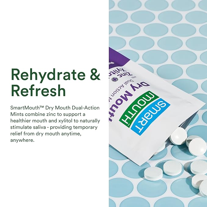 SmartMouth Dry Mouth Dual-Action Mints - Sugar-Free Breath Mints - 50 Count, 3 Pack, Mellow Mint