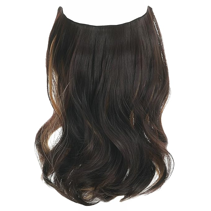 Invisible Wire Hair Extensions Transparent Wire Adjustable Size 4 Secure Clips Long Wavy Curly Secret Hairpiece 14 Inch for Women