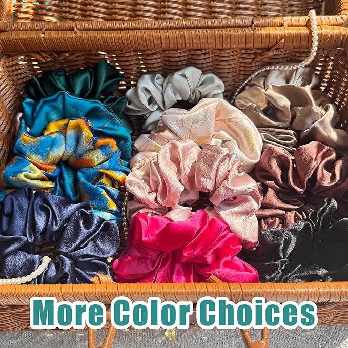 Pure Silk Scrunchies, 100% Mulberry Silk Hair Elastic for Women, Anti-Crease, Gentle on Hair, 1 PC, Green
