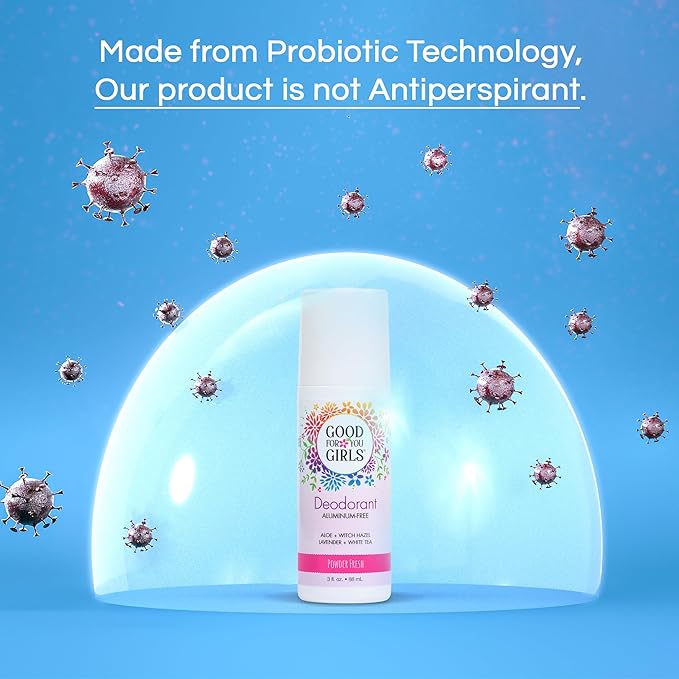 Good For You Girls Aluminum-Free, Natural Deodorant for Kids, Pre teens, Teens, Safe & Effective Odor Control, Clear Roll-On, Natural Fragrance, Vegan, Made in USA | Soft Powder, 3 oz (Pack of 1)