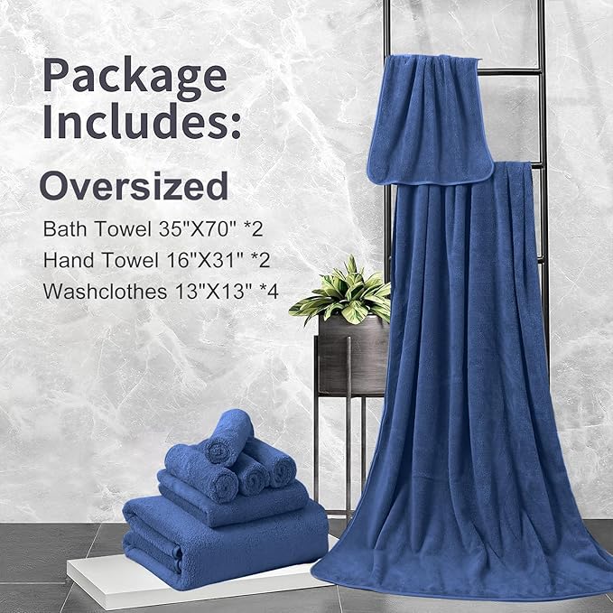 8 Pcs Navy Bath Towels Set,2 Pcs Oversized Towels 35x70 Inch/2 Pcs Hand Towels/4 Pcs Washcloth 600 GSM Bathroom Towels Quick Dry Towel Ultra Soft Absorbent Towels Set for Hotel Spa Gym