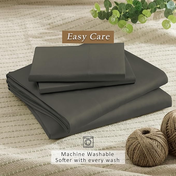 TOSMO Luxury Cooling Sheet Set - 100% Viscose from Bamboo, 4-Piece Bedding Set (Queen Size) - 18” Extra Deep Pockets, Oeko-Tex Certified, Silky Soft and Breathable, Charcoal