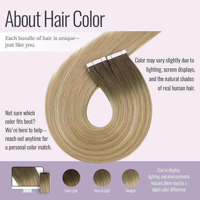 Fshine Tape in Hair Extensions 12 Inch Balayage Chestnut Brown to Caramel and Platinum Blonde Human Ombre Short 30 Grams 20pcs