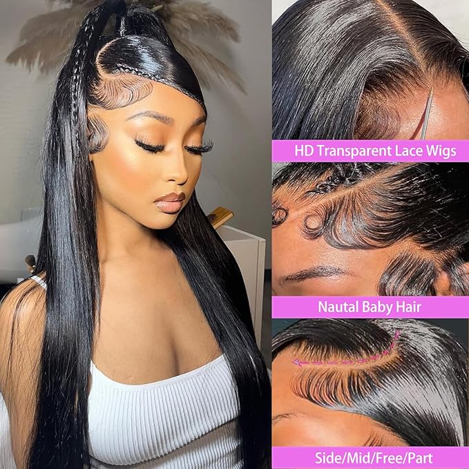 13x6 lace Front Wigs Human Hair Pre Plucked 28inch Straight Wigs Human Hair 100 Percent Human Hair Wigs for Women Glueless Wigs Human Hair Natural Color