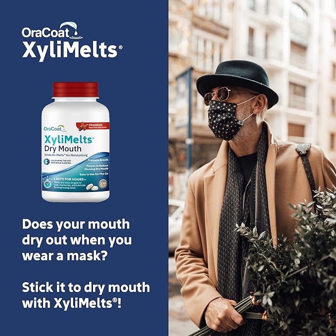 Oracoat XyliMelts for Dry Mouth Night Time or Day - Moisturizing Dry Mouth Adhering Discs, Sugar Free with Xylitol, 230 Count, Cinnamon, 8-Hour Relief