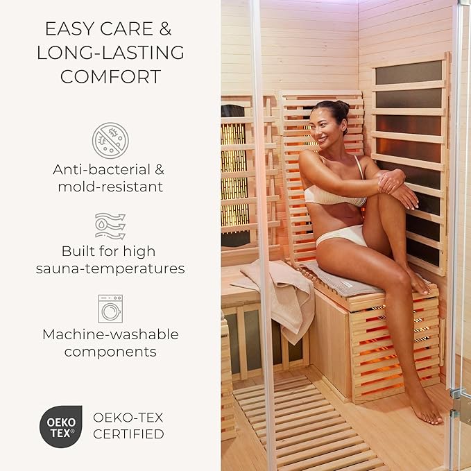 SAUNASOFA™ Sauna Mat & Pillow Set – 3 Person Sauna seat Cushion with Pillow – Heat-Resistant Sauna kit for Infrared or Finnish saunas in Grey