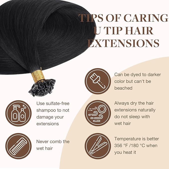 GOO GOO U Tip Hair Extensions - 18 Inch 50g 50S, Hot Fusion Invisible Remy Human Hair, 1 Jet Black
