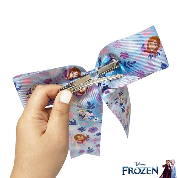 LUV HER Disney Frozen Hair Bows For Girls - One Large Printed Hair Bow Featuring your Favorite Frozen Characters - Alligator Clip - Large Bows for Daily Styling or Special Occasions, Ages 3+