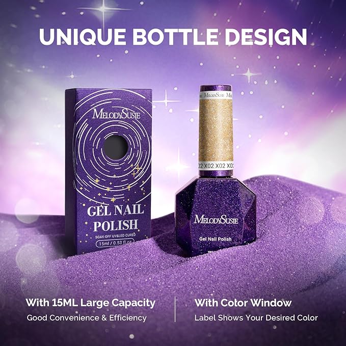 MelodySusie Galaliver Gold Glitter Gel Nail Polish, 15ML Shimmer Gold Sparkle Gel Polish Soak Off UV LED Cured Long Lasting Gift for Women DIY Nail Design Nail Art Manicure X02