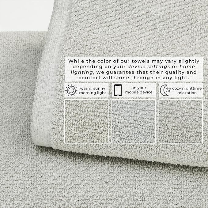 Great Bay Home 100% Cotton 6 Pack 26x16 Hand Towel Set - Absorbent, Quick-Drying, Durable Towels for Bathroom Decor - Low-Twist, Two-Ply Fibers (Light Grey)