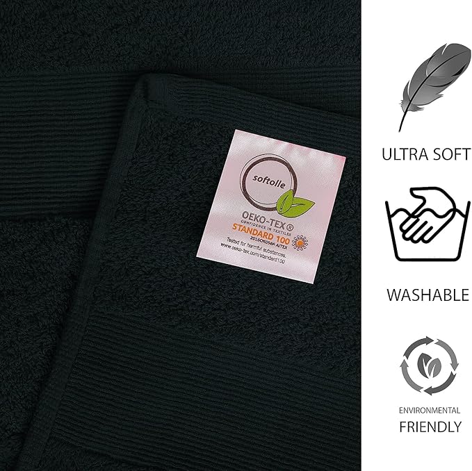 Softolle 100% Cotton Luxury Bath Sheets - Pack of 2 (35" x 70") | Super Soft, Quick-Dry & Highly Absorbent Towels for Bathroom, Home, Spa & Gym (Black)