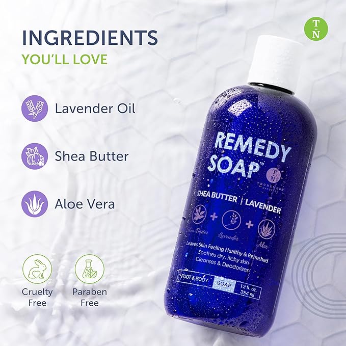 Truremedy Naturals Body Wash 2-pack (12 oz Each) Natural Antifungal Shower Gels - Tea Tree & Peppermint and Lavender