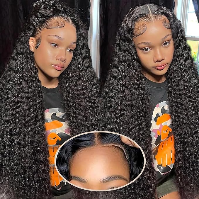 Wear and Go Glueless Wigs Human Hair Pre Plucked Pre Cut 5x5 HD Closure Wigs Human Hair Deep Wave Lace Front Wigs for Black Women 210% Dentisy 12A Deep Curly Glueless Wig Bleached Knots (20 Inch)