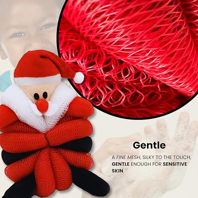 Cute Holiday Bath Sponge - Mesh Body Pouf, Gentle Shower Sponges