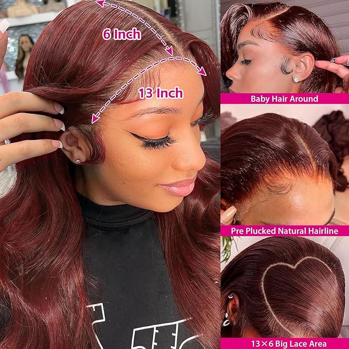 13x6 Reddish Brown Lace Front Wigs Human Hair Pre Plucked 180% Density Body Wave HD Full Lace Frontal Wigs Colored Wigs for Women 20Inch