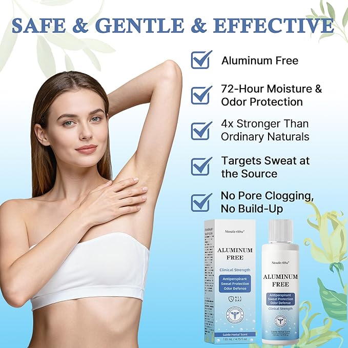 Aluminum Free Antiperspirant for Men and Women | Natural Deodorant for Sensitive Skin |72H Protection Against Sweat&Odor for Workouts, Heat & Stress | Plant-Based,Non-Irritating,Quick-Dry,Non-Staining