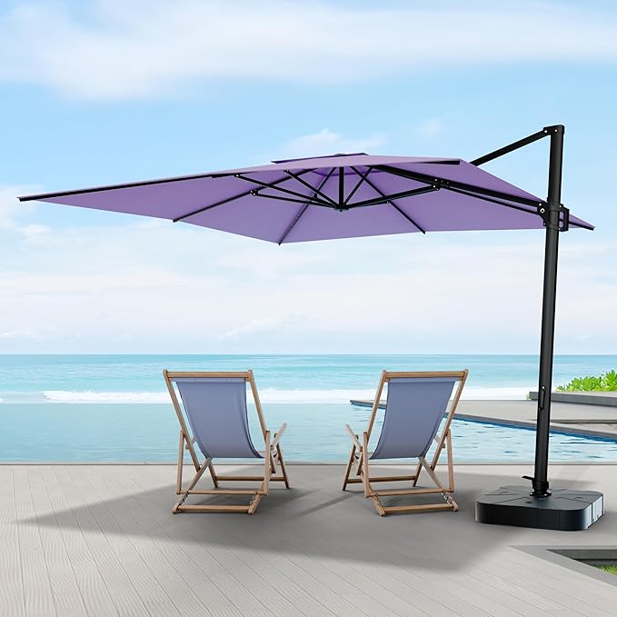 Midtown Umbrellas 9 x 9 Ft Outdoor Cantilever Patio Umbrella w/Terylast Midtown Purple Fabric - Tilt 360° Offset Patio Umbrella, Deck Patio Umbrella, Backyard Umbrella & Garden Umbrella - Black Frame