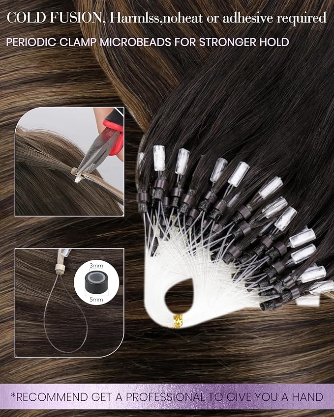 LaaVoo Micro Loop Hair Extensions Real Human Hair Balayage Darkest Brown Mix Light Brown Microlink Hair Extension Human Hair for Women Ombre Brown Microbead Extensions 1g/1s 50g 16 INCH