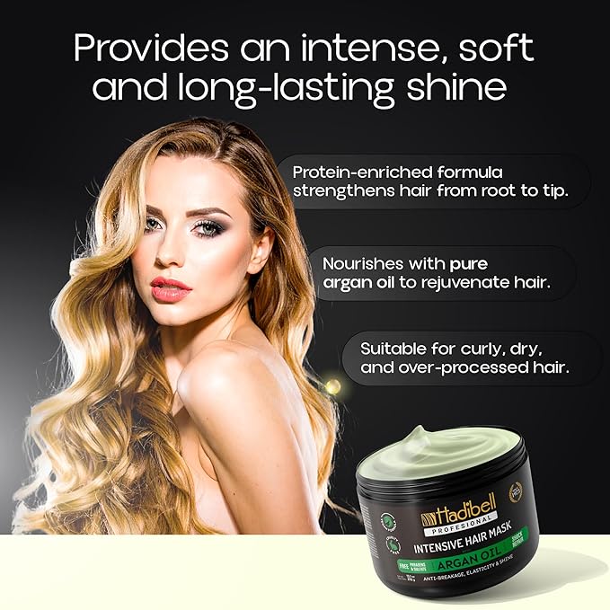 Hadibell Hair Repair & Hydration Pack, Keratin Treatment & Nourishing Argan Oil Hair Mask with Silicone Scalp Scrubber with Dispenser for Dandruff and Exfoliating