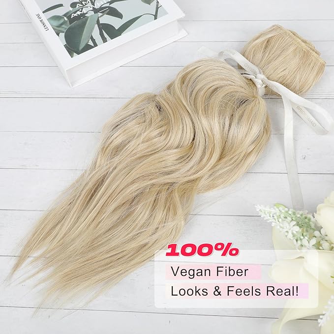 Hair Extensions, 14" Short Clip in Hair Extensions 4PCS Beach Wave Blonde Natural Soft Synthetic Hairpiece for Women - Natural Blonde