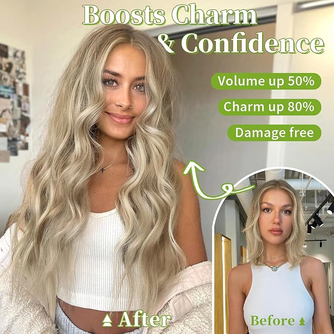 KooKaStyle Invisible Wire Hair Extensions with Transparent Headband Adjustable Size 4 Secure Clips Long Wavy Secret Wire Hairpiece 9H60A#Ash Brown/Platinum Blonde 20 Inch for Women