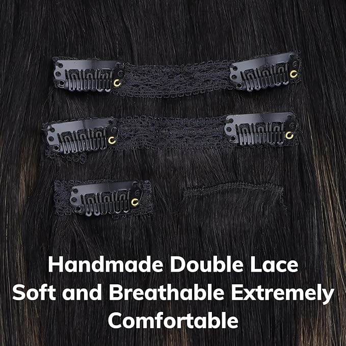 IDN BEAUTY Clip In Hair Extensions Real Human Hair, Yaki Straight 22 Inch 120g 7pcs, 1B/6/1B Balayage Natural Black to Chestnut Brown Remy Human Hair Extensions Clip Ins Real Human Hair Black Women
