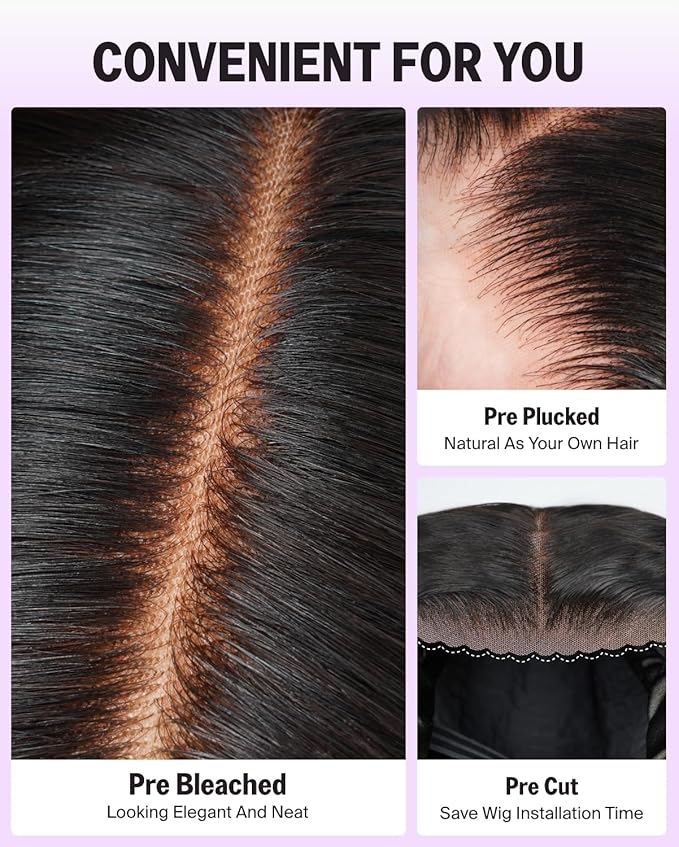 6x5 HD Lace Closure Wig - 30 Inch Straight 220% Density Human Hair Glueless Wear and Go with Pre Plucked Hairline & Bleached Knots