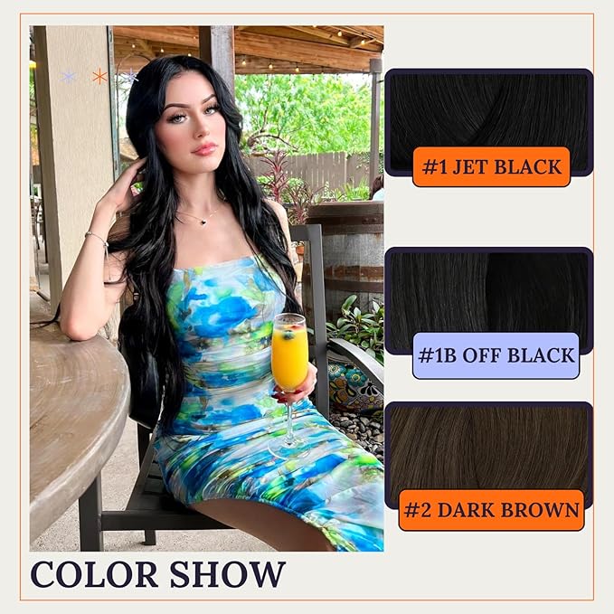 Full Shine Weft Hair Extensions Real Human Hair Color Off Black 130G 22 Inch Invisible Sew In Hair Extensions For Women Thick Human Hair Sew In Extensions