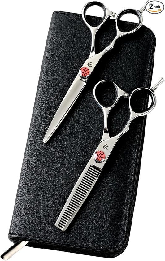Katana Classic Left Handed Professional 6.5" Lefty Hair Shear Set by Tokko Shears, 440C Japanese Steel Left Hand Haircut Regular & Thinning Scissors for Barbers and Salon Professionals
