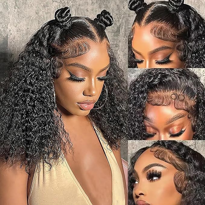 13x6 HD Lace Front Wigs Human Hair Water Wave Frontal Wigs Human Hair 200% Density Curly Human Hair Wig for Black Women Natural Color 16 Inch
