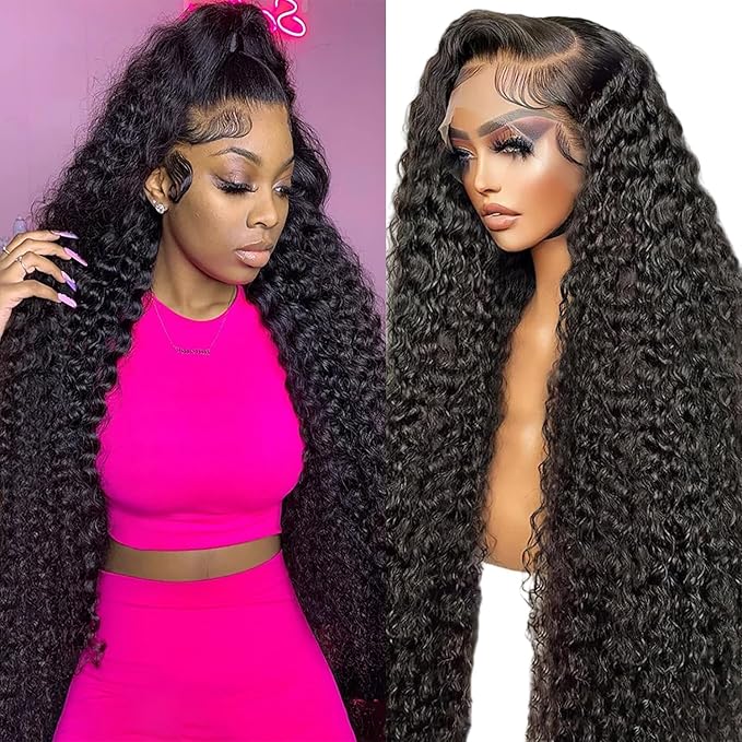 13x6 Deep Wave Lace Front Wigs Human Hair Pre Plucked HD Lace Frontal Wigs Human Hair 200% Density Deep Curly Glueless Wig for Black Woman 22 Inch