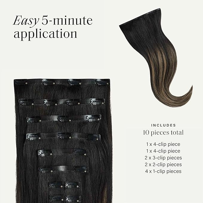 Luxy 100% Remy Human Hair - Seamless Clip-In Hair Extensions - Multi-Dimensional Color for Natural Blending, Adds Volume & Length 50 grams 12" Off Black Bronde