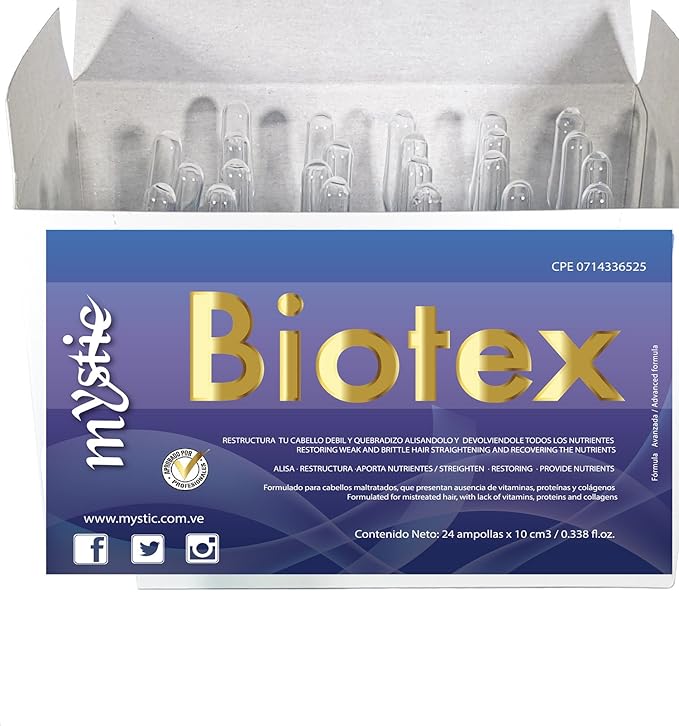 Mystic Biotex Ampoule Anti-Frizz, Restores and Repairs Damaged Hair - Provides Essential Nutrients and Vitamins - Hair Treatment Ampoules With Hyaluronic & Amino Acid (Pack 24)