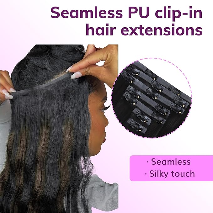 IDN BEAUTY Seamless Clip In Hair Extensions Human Hair, Straight 22 Inch 110g 7pcs, 1B/6/1B Balayage Natural Black to Chestnut Brown Remy Hair Seamless Clip Ins For Black Women PU Weft Invisible Edge