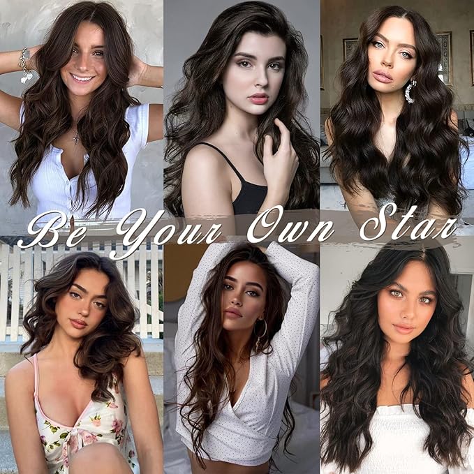 BARSDAR Dark Chocolate Brown Wavy Clip in Hair Extensions - 20 Inch Brown Clip in Hair Extensions for Women - 5PCs Thick Soft Synthetic Hairpieces Daily Party Halloween