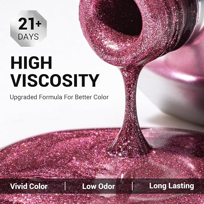 MelodySusie Strawberry Pink Glitter Gel Nail Polish, 0.5fl oz Soak Off UV LED Light Pink Sparkle Gel Polish Gift for Women Nail Art Manicure Salon DIY Nail Design Decoration at Home-Z201