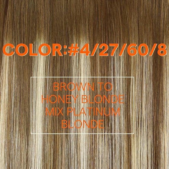 Full Shine Sew In Hair Extensions Real Human Hair Color #4/27/60/8 Weft Human Hair Extensions Remy Straight Hair 18 Inch 105G Soft Sily Human Hair Bundles