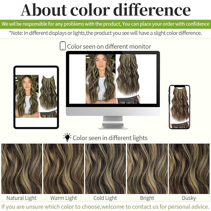 KooKaStyle Invisible Wire Hair Extensions with Transparent Headband Adjustable Size 4 Secure Clips Long Wavy Secret Wire Hairpiece 20 Inch Light Brown mix Ash Blonde P10/15A for Women
