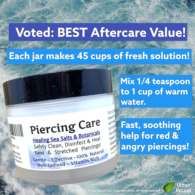 Urban ReLeaf Piercing Care - Healing Sea Salt & Botanical Aftercare - Safely Clean & Heal New & Stretched Piercings - 1 (3 Ounce)