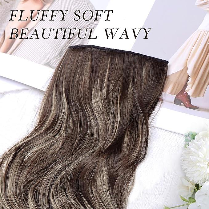 NAYOO Clip in Hair Extensions for Women 14 Inch Short Wavy Curly Dark Brown Mix Blonde Hairpieces Full Head Synthetic Hair Hairpieces(6PCS, Dark Brown Mix Blonde)